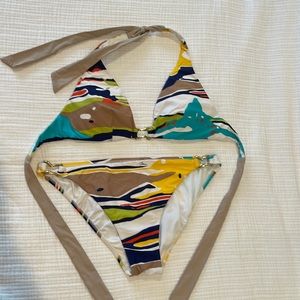 Trina Turk Tie-Halter Bikini with Gold Hardware